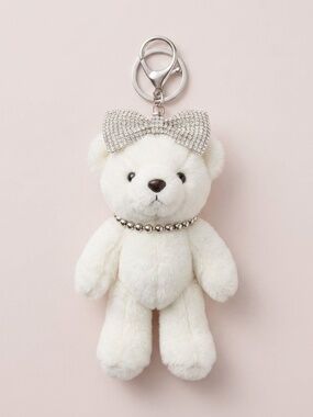 NWT Aldo White Teddy Bear Keychain with Rhinestone Bow